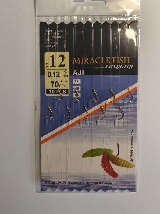Haczyki z przyponami Miracle Fish EasyGrip AJI nr 12 / 0,12mm – 10 szt.