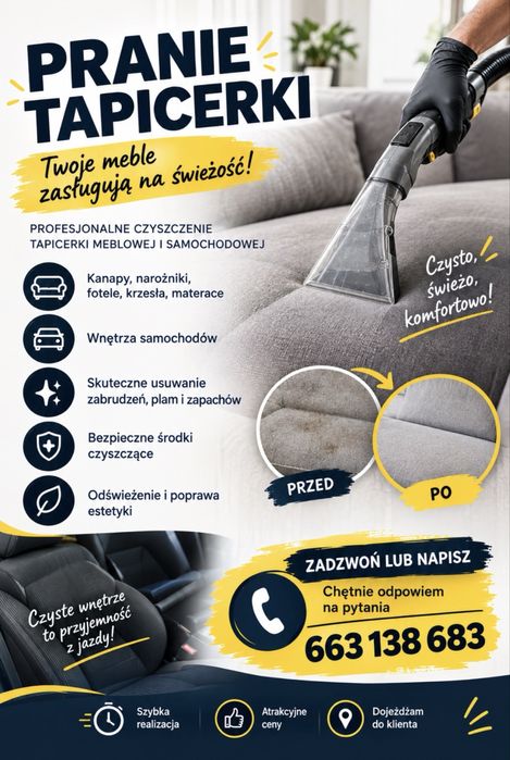 Pranie tapicerki meblowej i samochodowej.