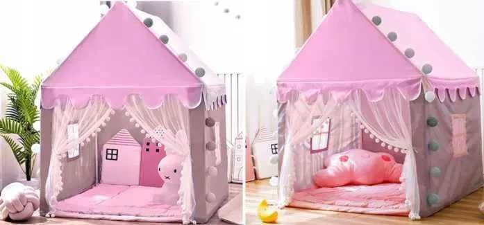 Namiot Domek dla Dzieci Zamek Pałac do Pokoju Ogrodu + Lampki LED Róż