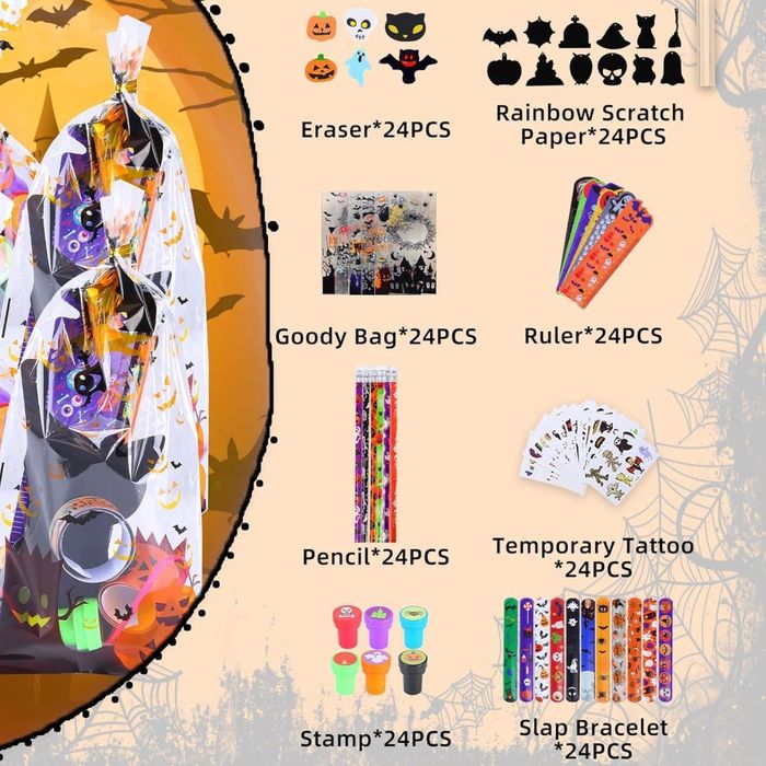 Zestaw upominków Halloween - 24 torebki DIY - 192 el.