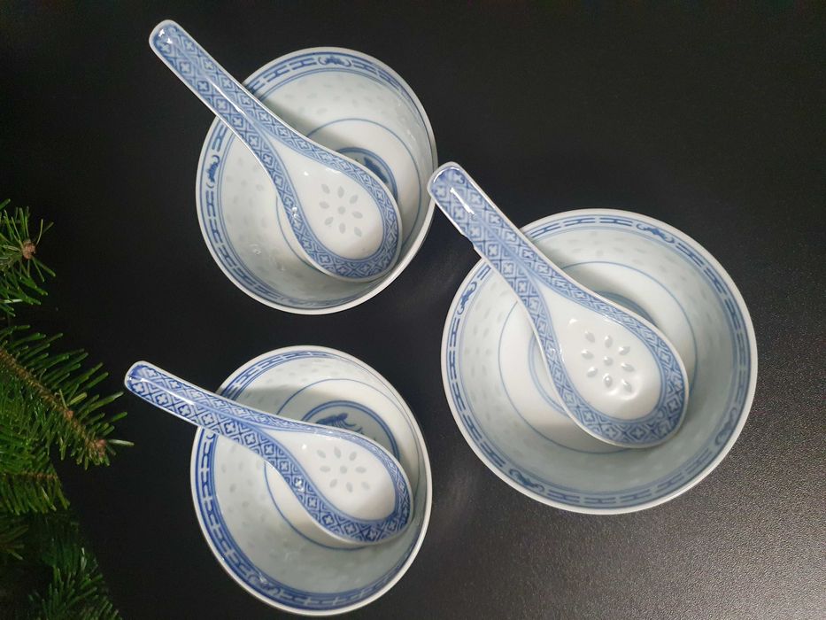 Miseczki łyżeczki spodki chińska porcelana antyki PRL