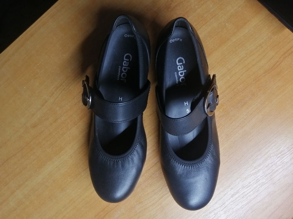 Женские черные кожаные туфли Gabor 38-38.5 р. (5H)