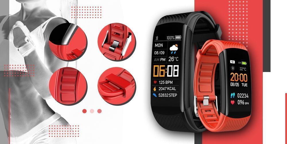 Smartwatch GIEWONT Czarno Czerwony 2 Paski GW200-1
