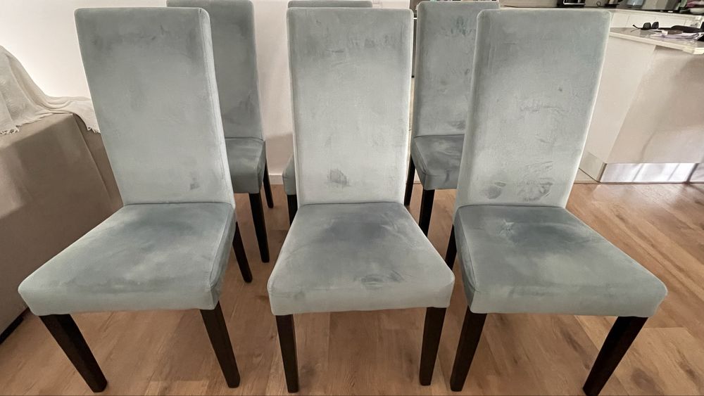 Conjunto de 6 Cadeiras tom azul pastel veludo