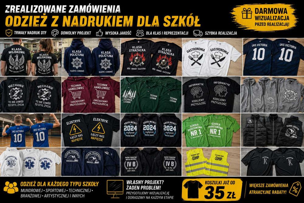 Koszulki z nadrukiem dla szkół | Logo szkoły | Klasy profilowane