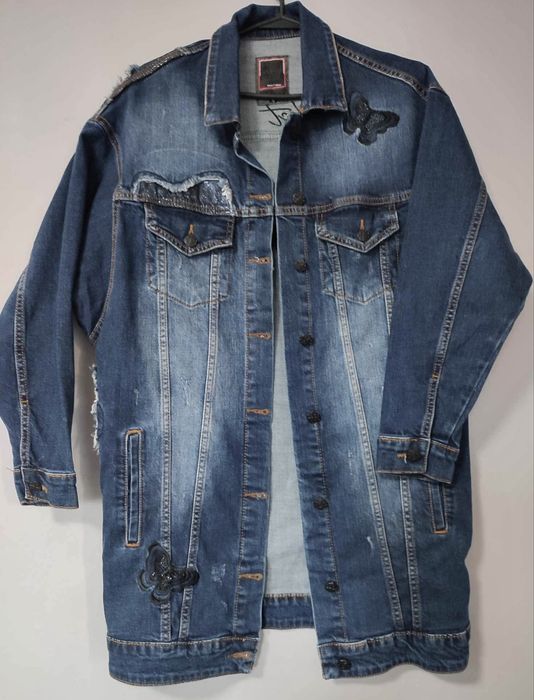 Długa kurtka jeansowa niebieska oversize S/36