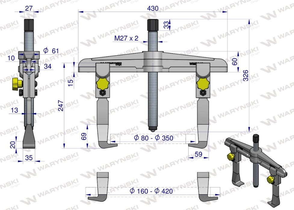 Ściągacz do łożysk dwuramienny typ T 160-420 Waryński