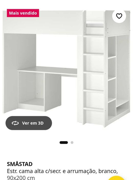 Beliche Gamer solteiro, branco e azul. Com secretaria.