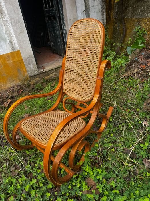 vintage bentwood rocking chair with cane seat and back