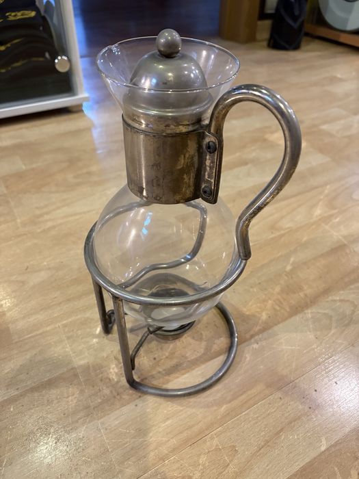 Jarro para aquecer cafe em estanhi e vidro