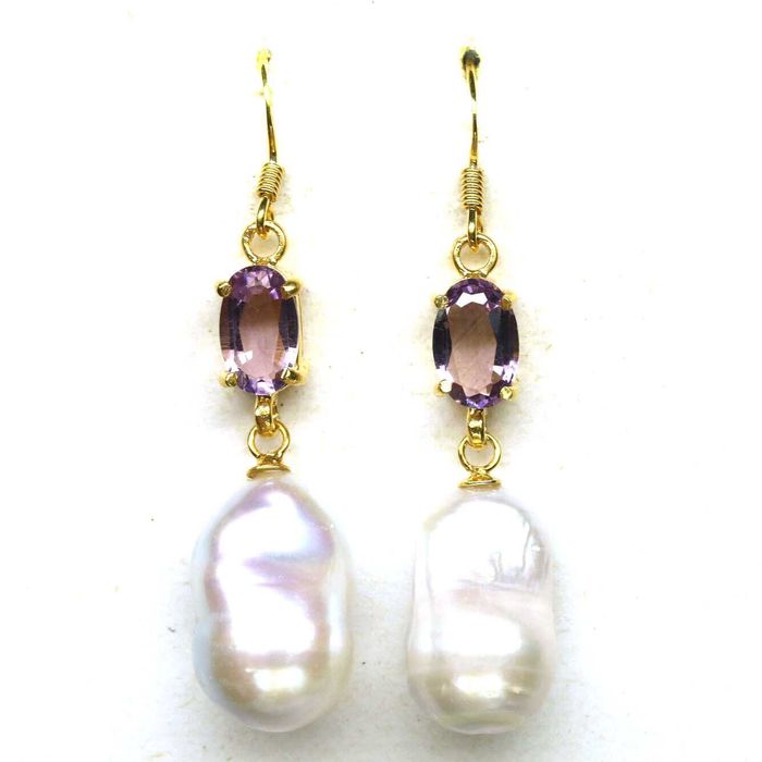 Серьги из  барочного жемчуга фиолетового аметиста, серебро 925 пробы