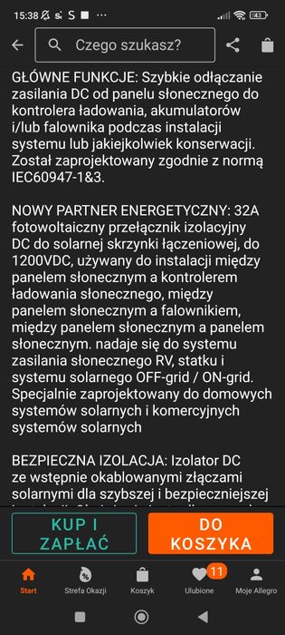 Wyłącznik izolacyjny do fotowoltaiki