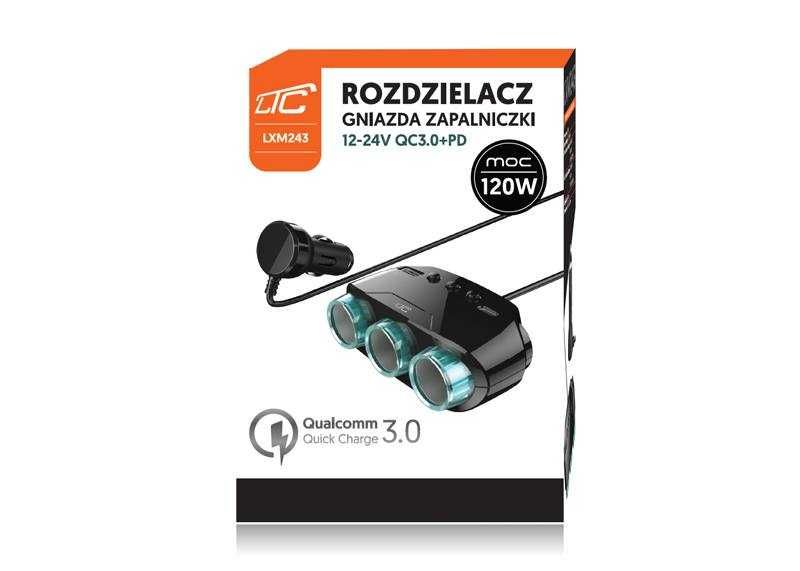 Rozdzielacz Gniazda Zapalniczki 12-24V QC3.0+PD