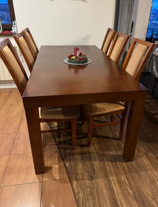 Zestaw drewniany stół rozkładany +6 krzeseł