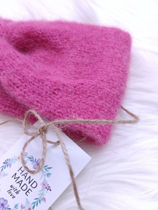 Opaska wełniana handmade wełna alpaka nowa różowa