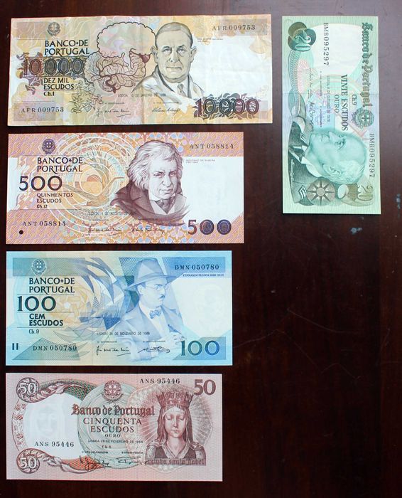 5 Notas de Escudos do ano de 1964 a 1989