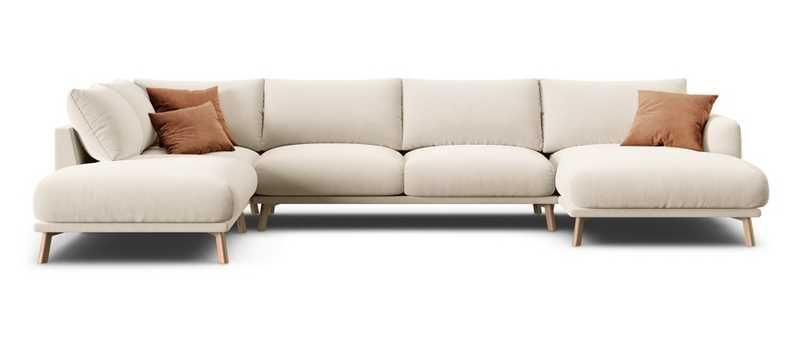Panoramiczna sofa narożna narożnik Margot 6 os welur beż 365x235x75 Lacroix