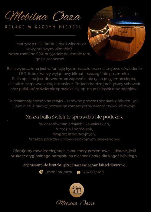 Mobilna sauna / balia ogrodowa z jacuzzi   – wynajem z dowozem!