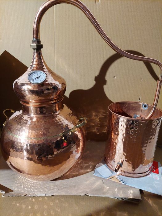 Alembik miedziany, destylator 30, 50, 100 l. z termometrem i chłodnicą