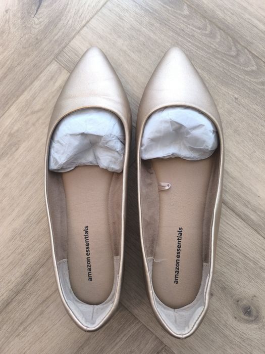 Baleriny damskie ze szpiczastym noskiem, złote, 39