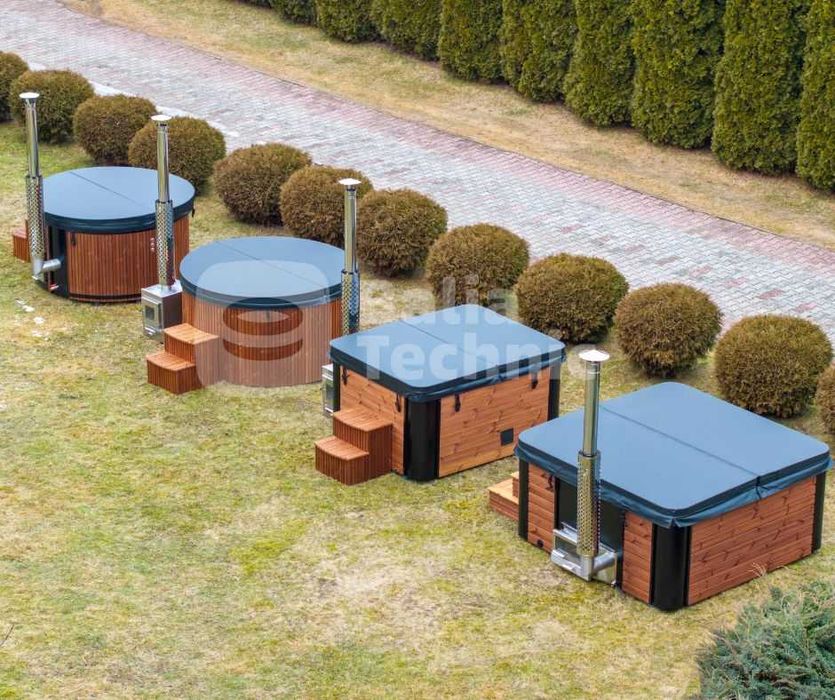 Bogato wyposażona BALIA OGRODOWA akrylowa HARMONY 200 cm | Z piecem na drewno Hydromasazem Aeromasaz LED AKRYL Okrągła Termodrewno Jacuzzi Ruska Bania