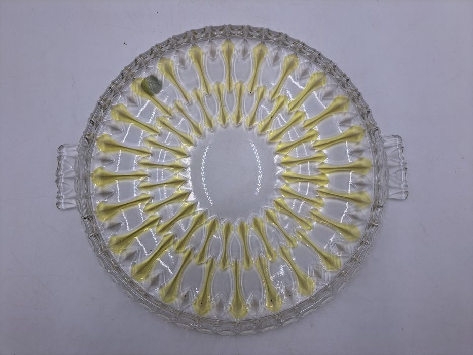 Patera Walther Glas szklana dwukolorowa, żółta, na tort, ciasto