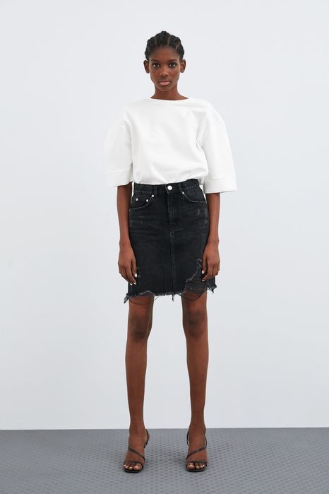 Zara Spódnica Jeansowa Ripped Denim Skirt XS 34 czarna