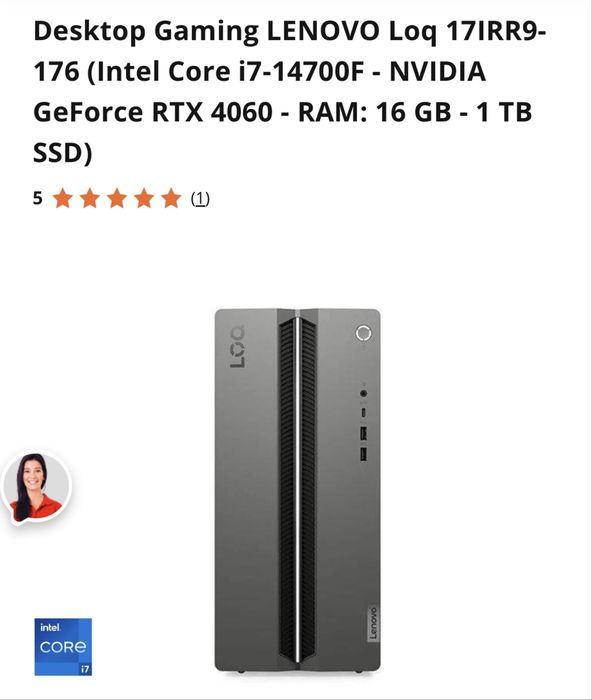 Desktop Gaming LENOVO Loq 17IRR9-176 (Intel Core i7-14700F - NVIDIA GeForce RTX 4060 - RAM: 16 GB - 1 TB SSD)