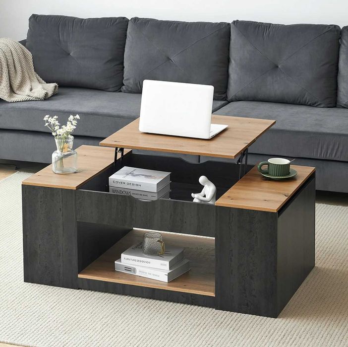 Mesa de centro multifunções com tampo elevatório — nova e embalada