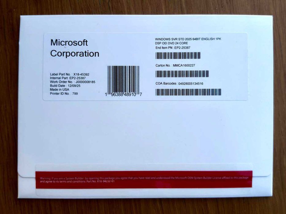 Windows Server Standard 2025 24core Licencja Nowa