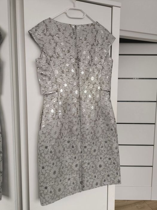 Elegancka sukienka Max Mara srebrna szara  M/L
