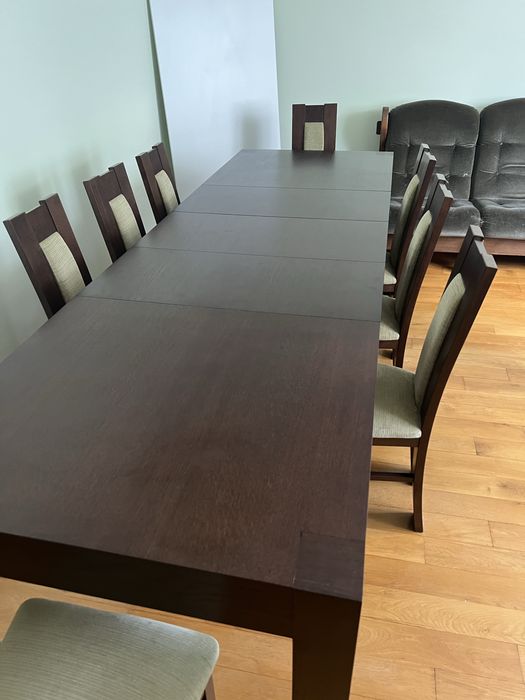 Stół rozkładany + 8 krzeseł Meble Ceglewski TRIS – dąb / wenge