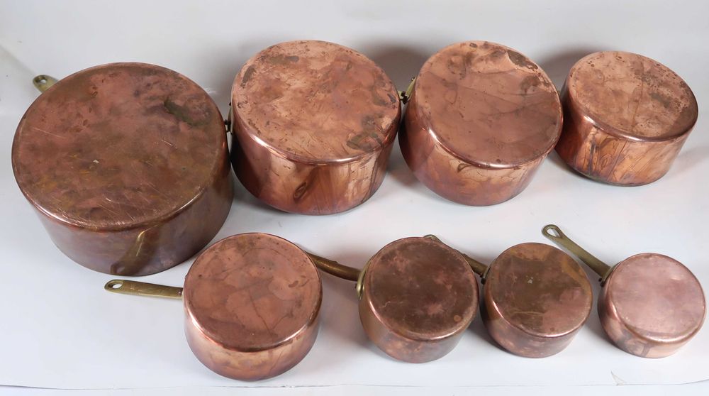 Conjunto de 8 tachos / caçarolas em cobre