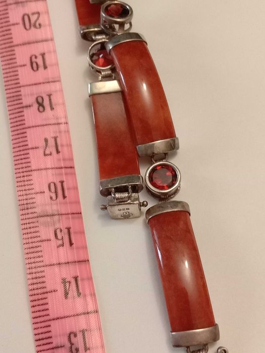 Серебряный браслет жемчуг нефрит гранат антикварный винтажный