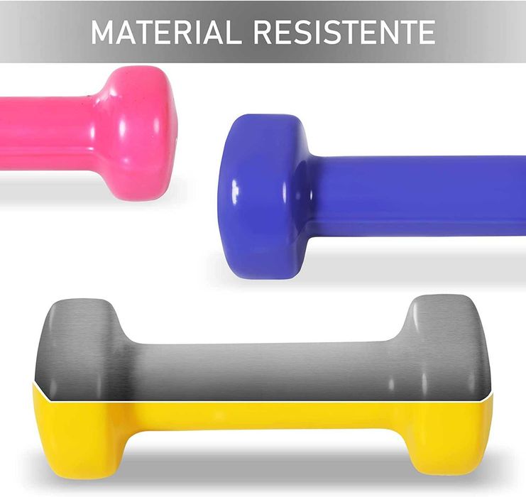 Conjunto de 8 halteres, 4 pares de 0,5 kg, 1 kg, 1,5 kg, 2 kg e caixa