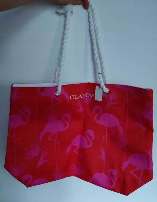Clarins torba plażowa na zakupy shoperka flamingi na ramię