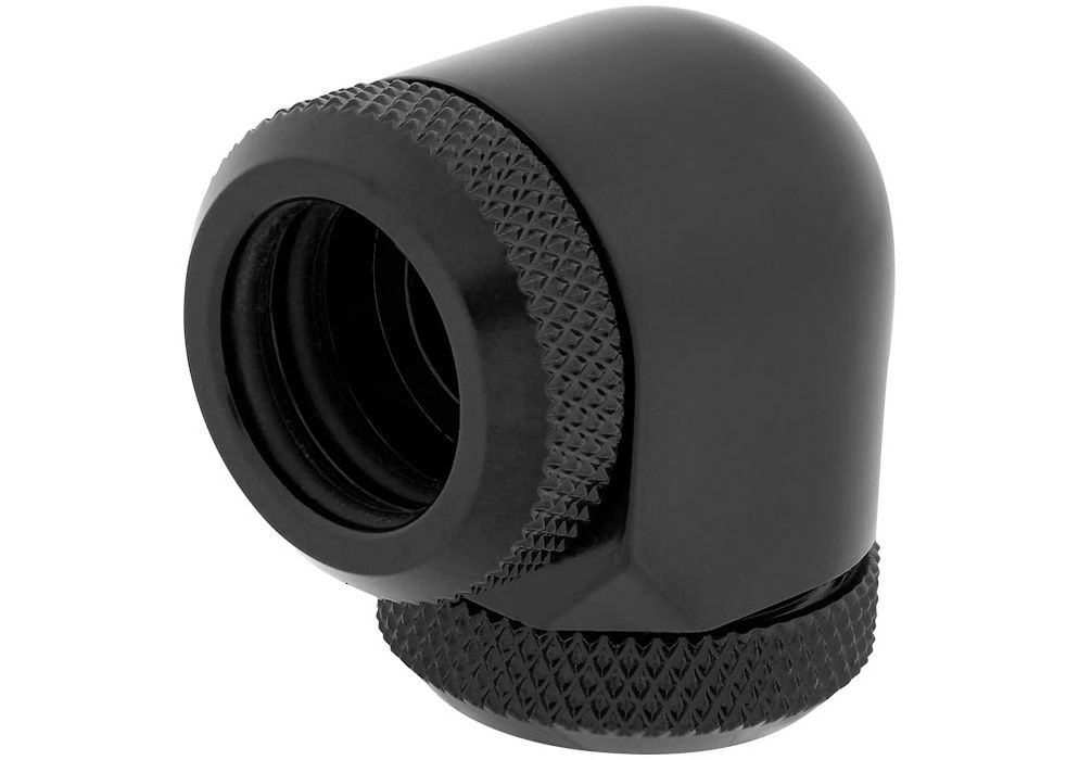 Kątowe złączki 90 stopni dla układu chłodzenia cieczą Corsair Hydro X Series XF Hardline 90 14mm Black Fittings (G1/4 BSPP, zestaw 2 elementów)