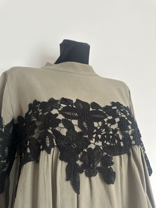 Zielona damska bluzka elegancka z koronką khaki do pracy S 36 M MiLady