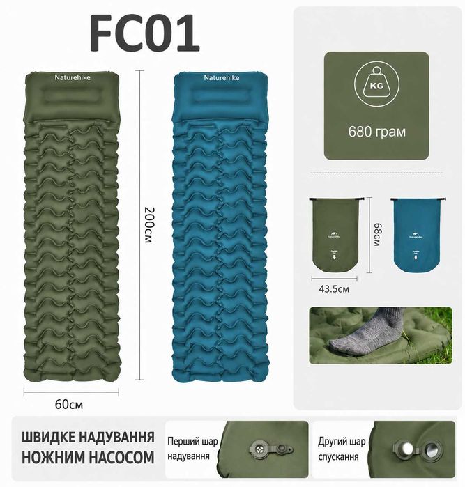 Надувний коврик Naturehike FC-10 FC01 каремат килимок матрац
