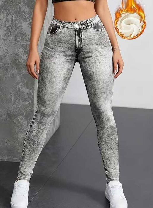 Принтованные утепленные леггинсы, лосины под джинсы, батал