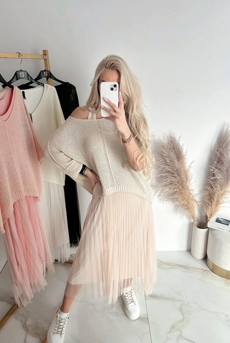 Sweter+sukienka, gładkie, Oversize