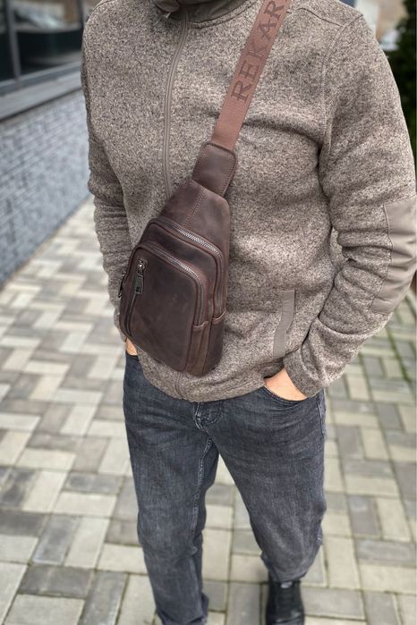 Коричнева чоловіча сумка Craft слінг бананка через плече crazy horse