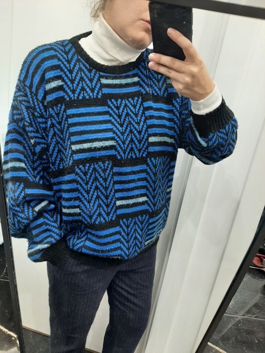 Sweter niebieski chmurka wełniany wool vintage oldschool lata 90 overs
