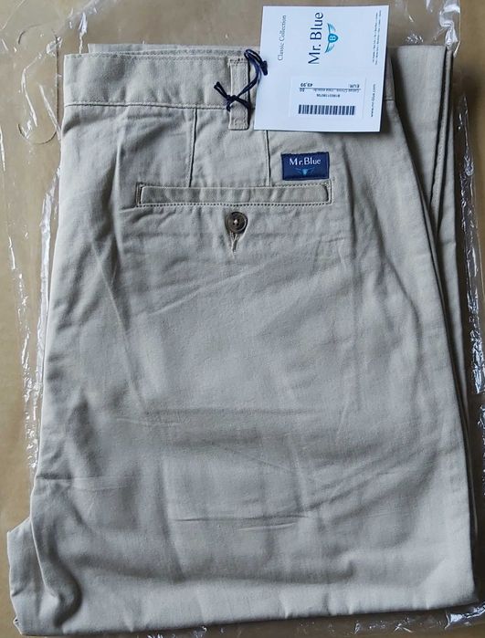 Calças Chino Mr. Blue - Meia Estação Liso, tamanho 50, Novas