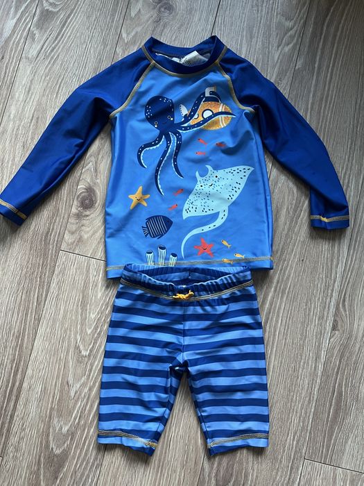 Niebieski strój kapielowy UV H&M czepek gratis
