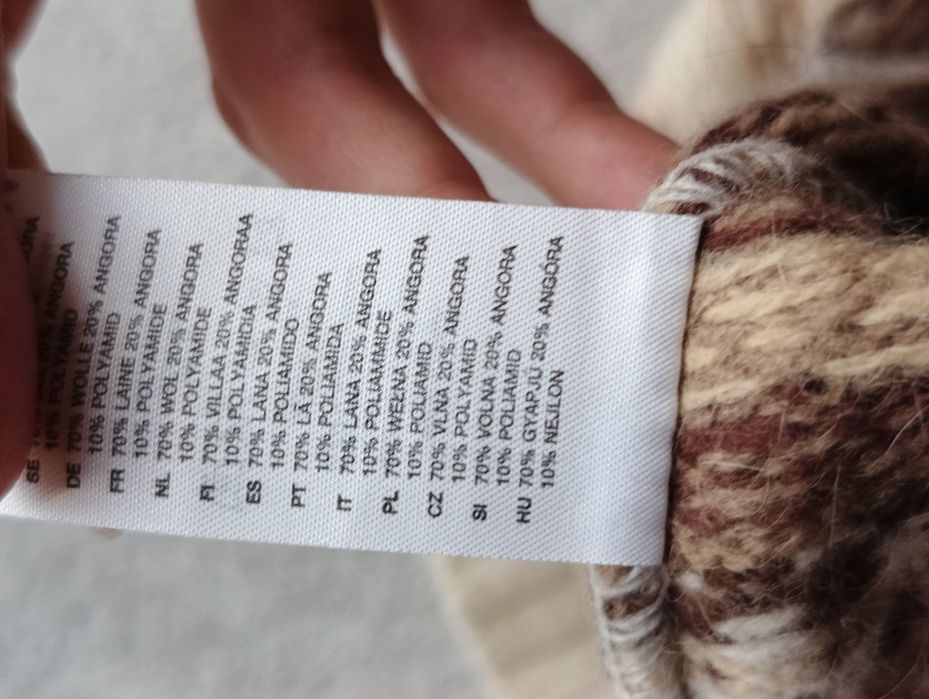 Czapka zimowa wełniana, wełna h&m beżowa brązowa