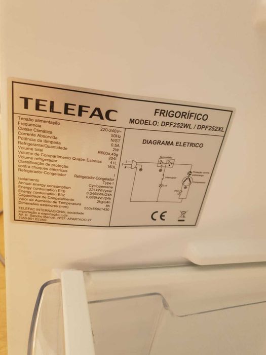 Frigorífico TELEFAC Branco (DPF240WE 1440X550X570)
