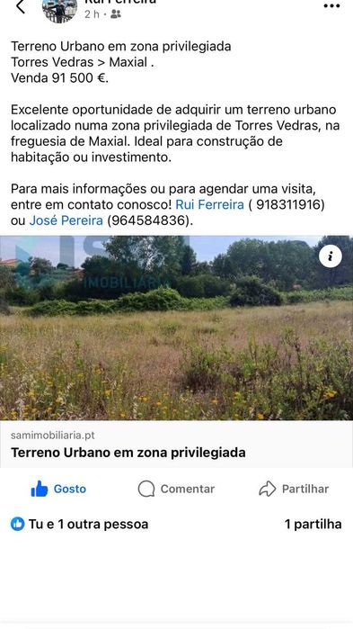 Oportunidade ÚNICA VENDE-SE TERRENO MONTE REDONDO TORRES VEDRAS