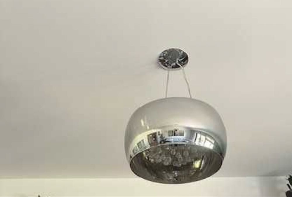 Lampa szklana glamour kryształami srebrna