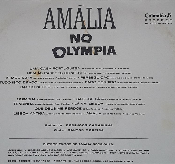 Disco LP em vinil de Amália Rodrigues - Amália no Olympia